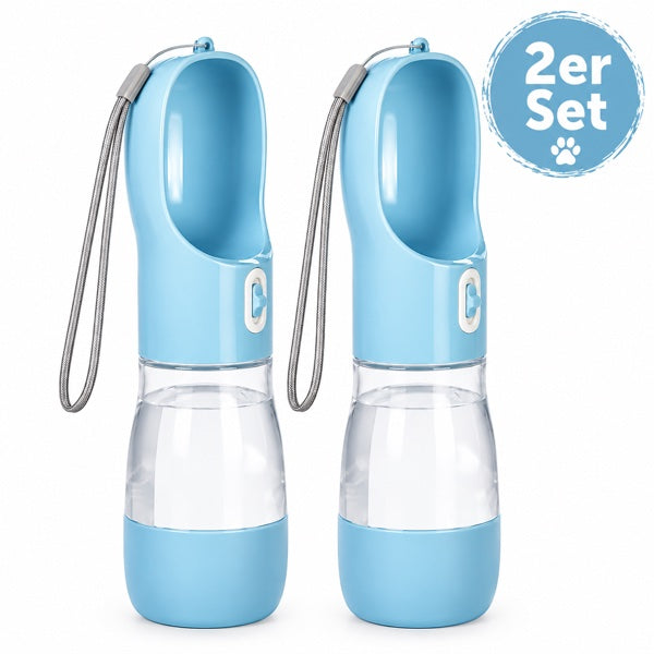 WuffBottle 3-in-1 – Hundetrinkflasche mit Snackfach – 2er Set